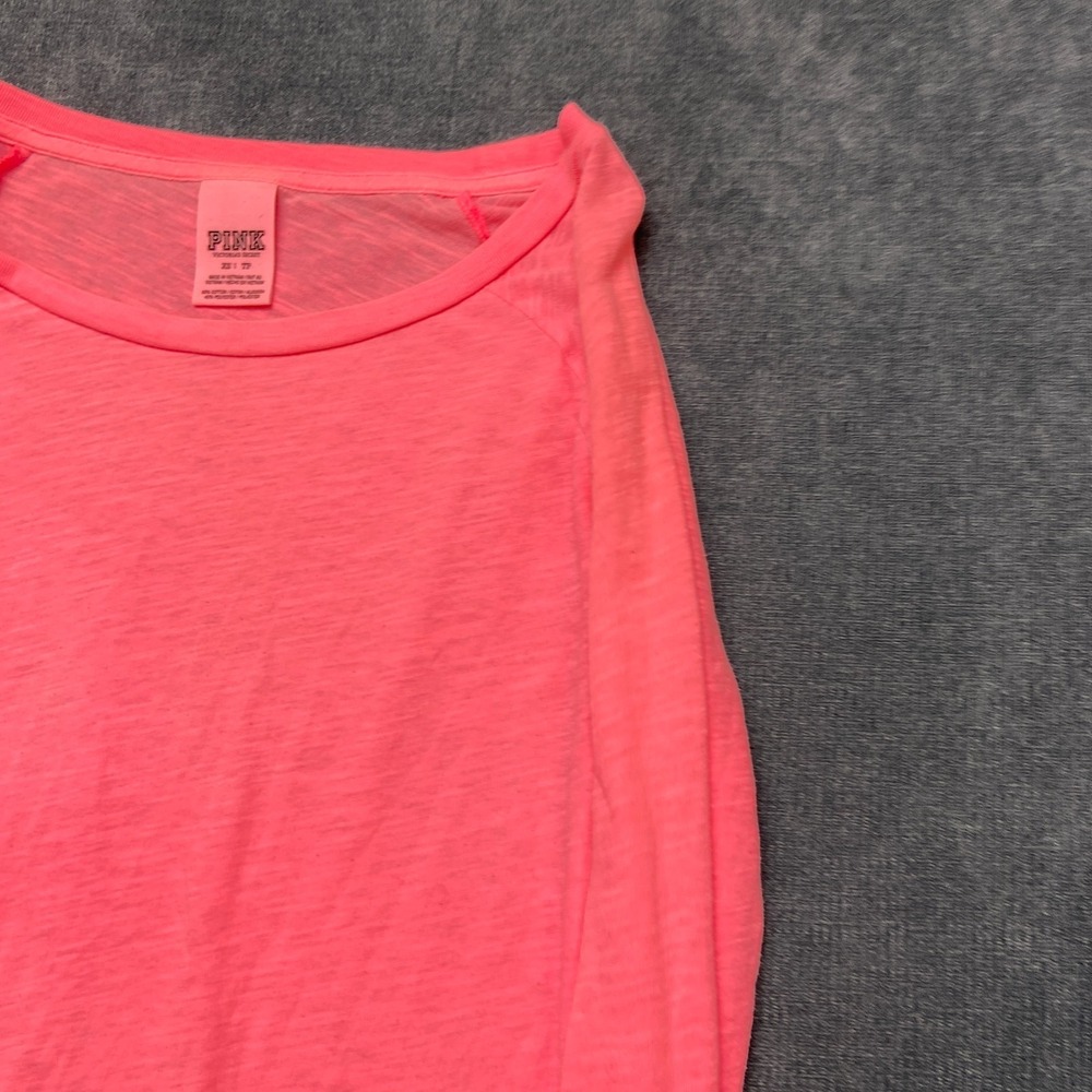 Victoria's Secret PINK Long Sleeve Shirt Womens XS Neon Pink Logo Pullover - Picture 4 of 13